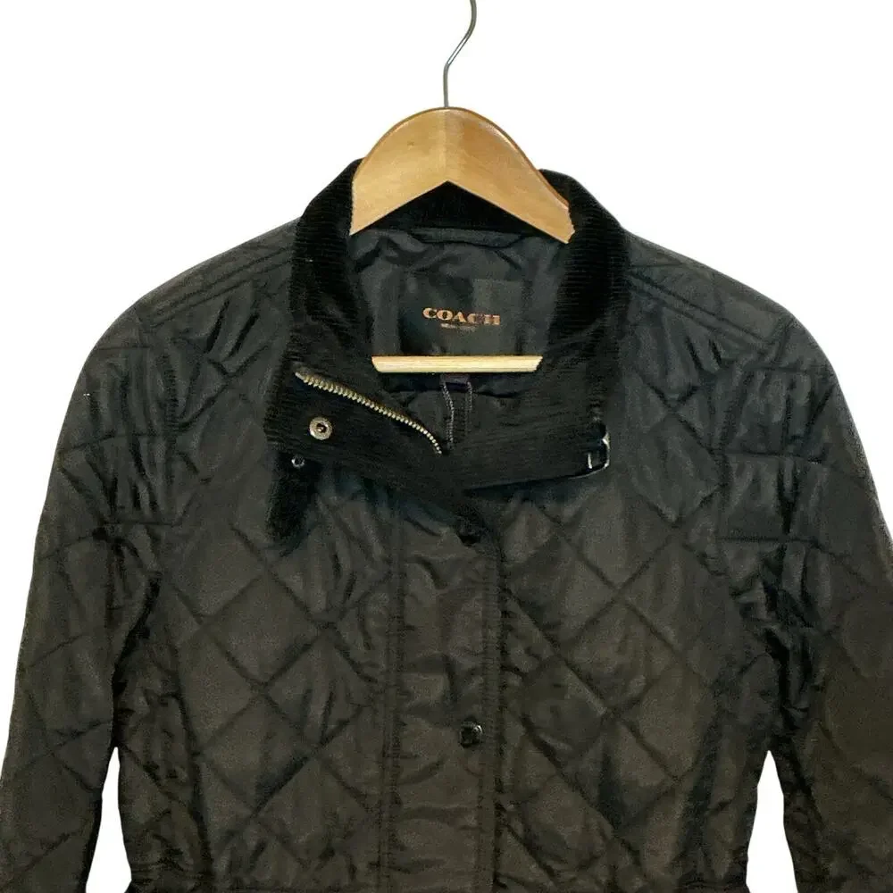 Coach Puffer Quilted Lightweight‎ Cinched Waist Black Jacket Women's Medium NWT